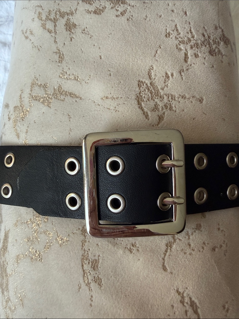 Black Grommet Wide Belt with Silver Buckle M